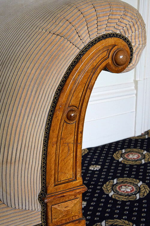 Chaise longue made bespoke for the building circa 1875, restored and re- upholstered. Mansion House, Clifton Bristol - i.d.space